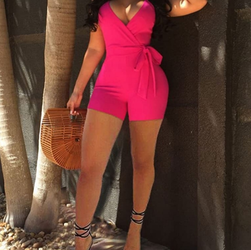Hot pink spaghetti strap romper